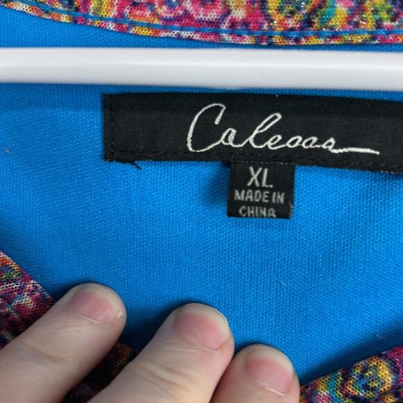 Calessa Boho Paisley Asymmetrical Hem Layered Tunic Top Blue Purple XL - Picture 8 of 9